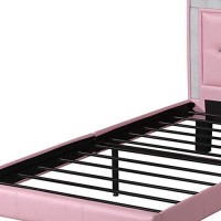 Benjara Polyurethane Twin Size Bed In High Headboard, Pink