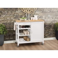 Benzara Bm163661 Kitchen Cart With Wooden Top, Natural & White