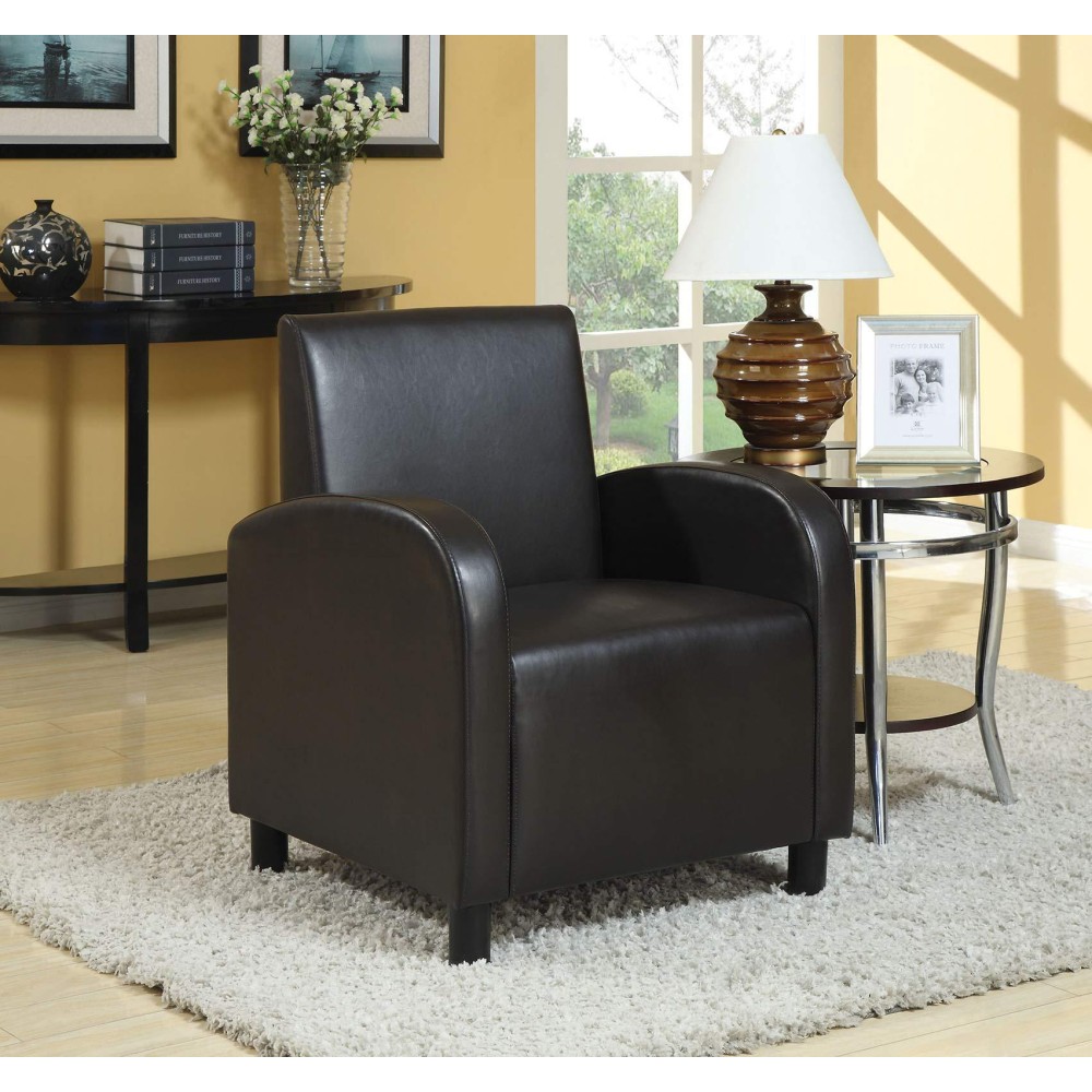 Homeroots Pu, Wood (Solid), Plywood Accent Chair, Black Pu