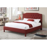 Homeroots Furniture Queen Bed In Red Linen - Linen Fabric, Ca Foam (285248)