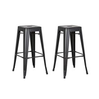 Homeroots 30 Matte Black Backless Metal Barstool With A Set Of 2