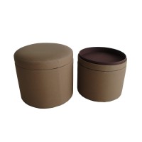 Homeroots Furniture 19 X 19 Tan Canvas Round Storage Ottoman