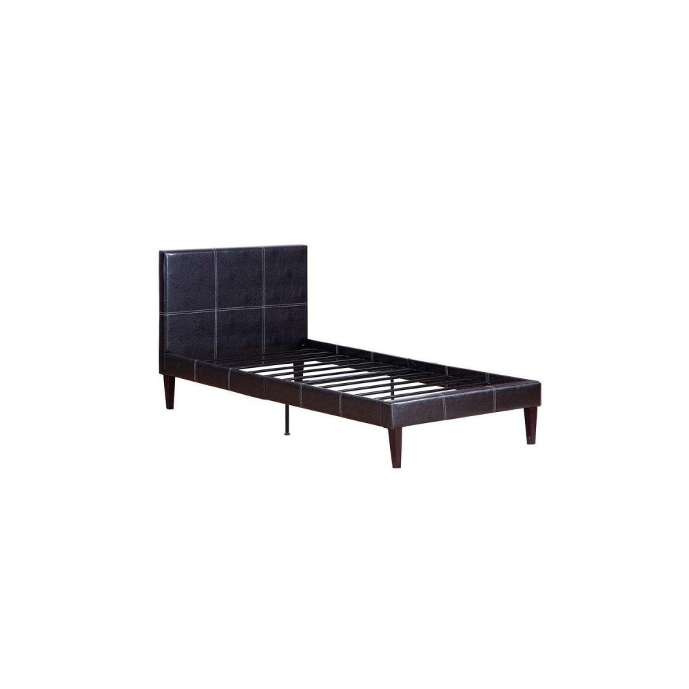 Benzara Leather Upholstered Bed With Slats, Brown