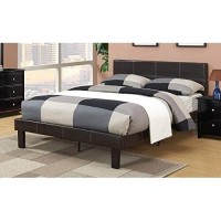 Benzara Leather Upholstered Bed With Slats, Brown