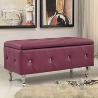 Home Roots Furniture Purple Bonded Leather Tufted Storage Bench