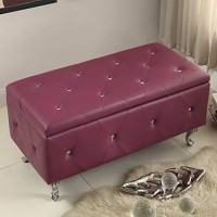 Home Roots Furniture Purple Bonded Leather Tufted Storage Bench