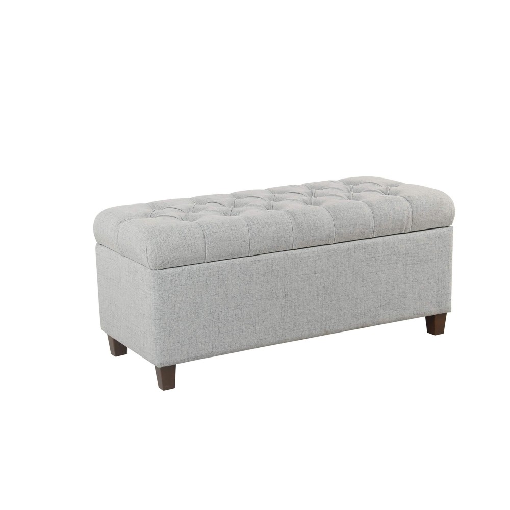 Homepop Home Decor Tufted Ainsley Button Storage Ottoman Bench With Hinged Lid Ottoman Bench With Storage For Living Room & Bedroom, Light Blue 18X40X18 Inches