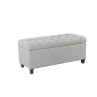 Homepop Home Decor Tufted Ainsley Button Storage Ottoman Bench With Hinged Lid Ottoman Bench With Storage For Living Room & Bedroom, Light Blue 18X40X18 Inches