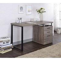 Homeroots Gray Oak Writing Desk And 3 Drawer And Metal Leg - 47