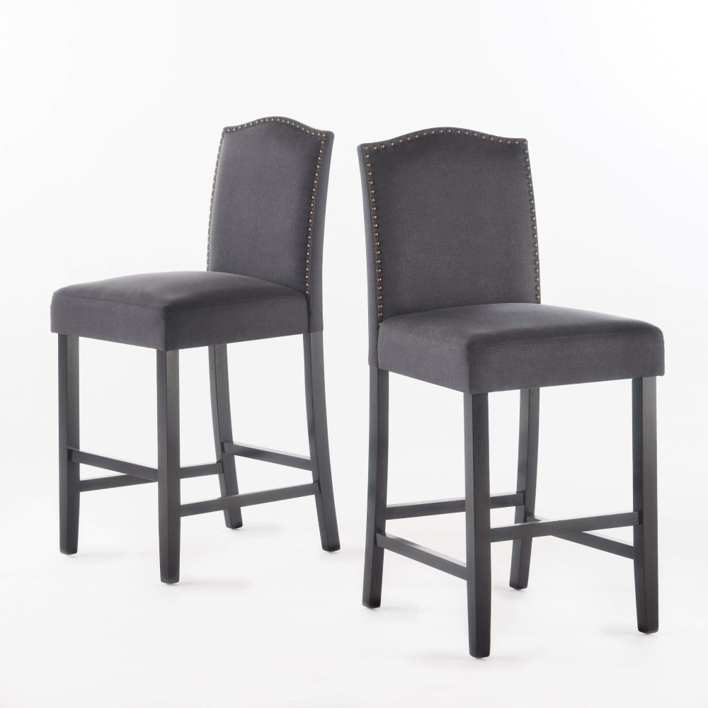 Christopher Knight Home Markson Fabric Counter Stools, 2-Pcs Set, Dark Charcoal