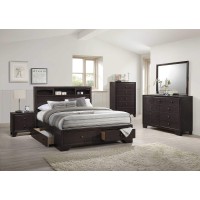 Homeroots Furniture King Bed With Storage, Espresso - Rubber Wood (285859)