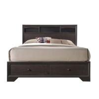 Homeroots Furniture King Bed With Storage, Espresso - Rubber Wood (285859)
