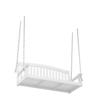 Best Choice Products 48In Wood Porch Swing Outdoor Patio Hanging Bench Chair Furniture For Deck, Garden, Yard W/Mounting Chains, Curved Back Design, 500Lb Weight Capacity - White