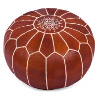 Marrakesh Gallery Genuine Leather Round Pouf Unstuffed - Moroccan Ottoman Footstool, Footrest Cover - Boho Decor - Bohemian Living Room, Bedroom, Kids Room, Gift & Wedding (Dark Brown, Round)