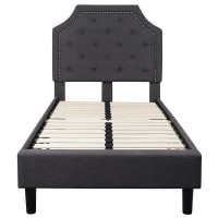 Brighton Twin Size Tufted Upholstered Platform Bed in Dark Gray Fabric