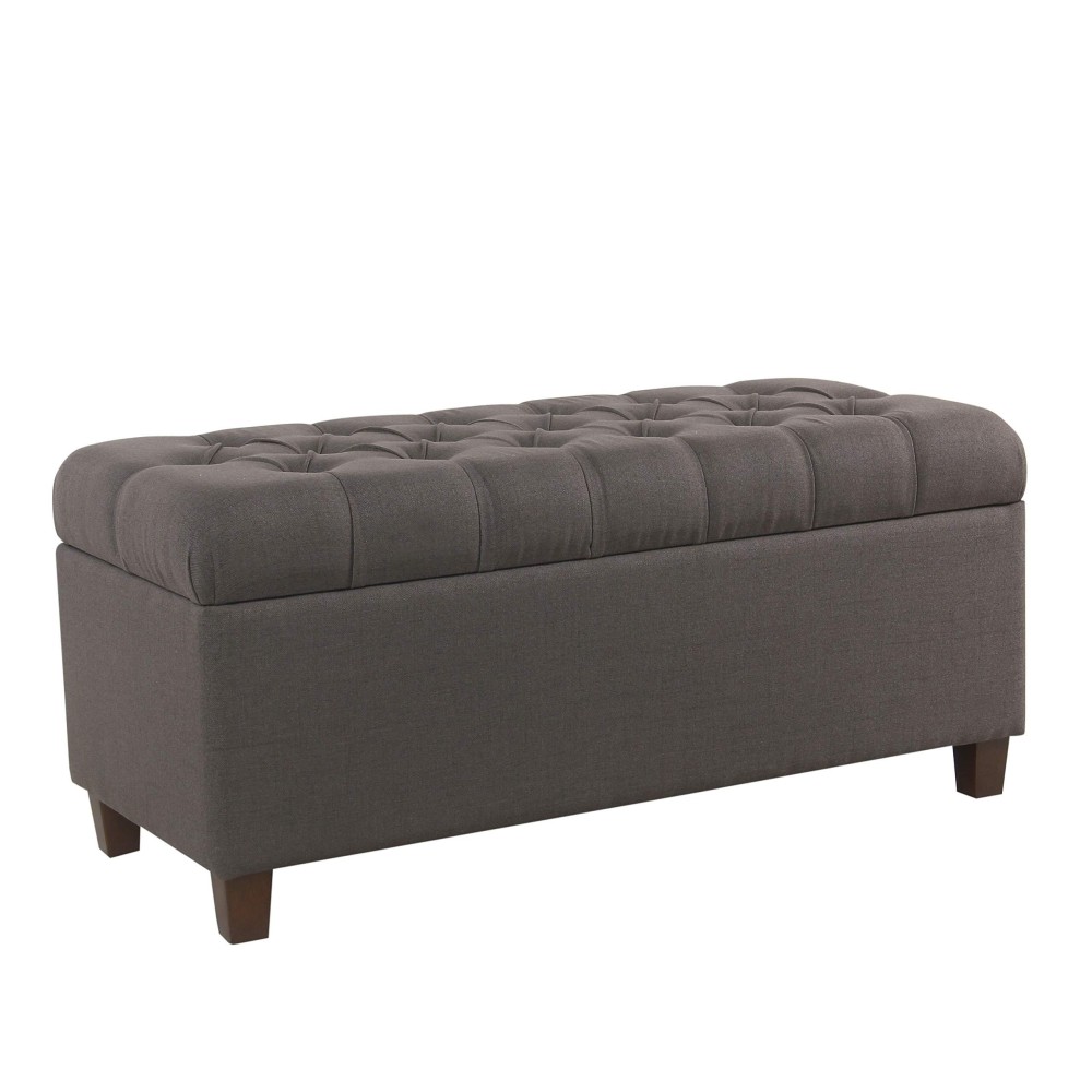 Homepop Home Decor Tufted Ainsley Button Storage Ottoman Bench With Hinged Lid Ottoman Bench With Storage For Living Room & Bedroom, Charcoal Gray 18X40X18 Inches