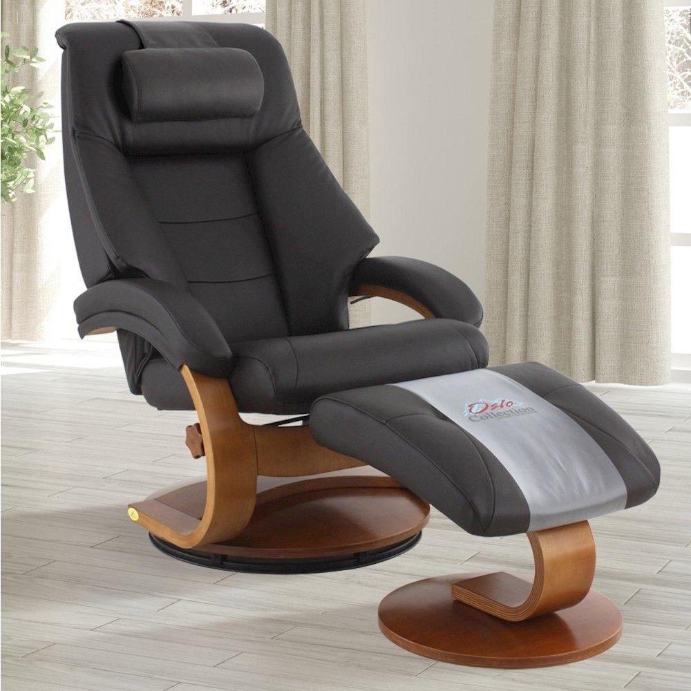 RelaxR Montreal Recliner and Ottoman with Pillow in Espresso Top Grain Leather