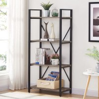 Bon Augure Industrial 4 Tier Bookshelf, Modern Open Etagere Bookcase, Wood Metal Book Shelves For Living Room, Bedroom And Office (Dark Gray Oak)