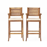 Christopher Knight Home Hermosa Acacia Wood Outdoor Barstools, 2-Pcs Set, Teak Finish