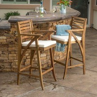 Christopher Knight Home Hermosa Acacia Wood Outdoor Barstools, 2-Pcs Set, Teak Finish