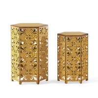 Christopher Knight Home Parrish Iron Accent Tables, 2-Pcs Set, Antique Yellow