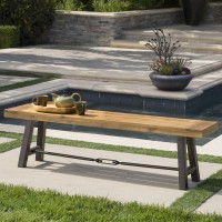 Christopher Knight Home Catriona Outdoor Acacia Wood Bench With Metal Accents Teak Finish Rustic Metal 14 50 X 63 X 17 75 I