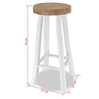 Vidaxl Handmade Solid Teak Wood Bar Stool - Rustic Brown And White Wooden Stool For Kitchen, Living Room, Bars And Restaurants - Unique Wood Grain, Curved-Legged, Fully Assembled, Sturdy Design