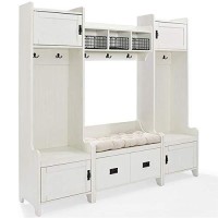 Crosley Furniture Kf60006Wh Fremont Entryway Kit With 2 Towers, Shelf, And Storage Bench, Distressed White