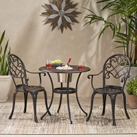 Christopher Knight Home Angeles Outdoor Cast Aluminum Bistro Furniture Set With Ice Bucket, 3-Pcs Set, Copper