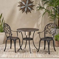 Christopher Knight Home Angeles Outdoor Cast Aluminum Bistro Furniture Set With Ice Bucket, 3-Pcs Set, Copper