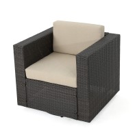 Gdfstudio Venice Outdoor Dark Brown Wicker Swivel Club Chair With Beige Water Resistant Cushions (Single, Dark Brown/Beige)