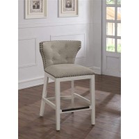 Comfort Pointe Carena White Wood Finish And Beige Fabric Counter Stool