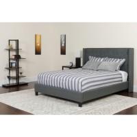 Riverdale Twin Size Tufted Upholstered Platform Bed in Dark Gray Fabric