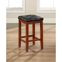 Upholstered Square Seat 2Pc Counter Stool Set CherryBlack 2 Stools