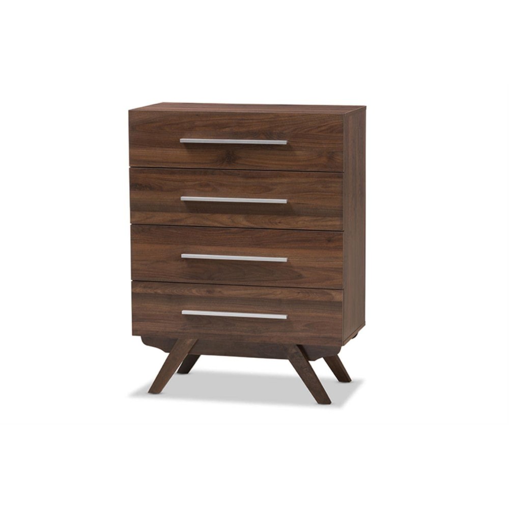 Baxton Studio Auburn Mid-Century Modern Walnut Brown Finished Wood 4-Drawer Chest