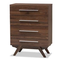 Baxton Studio Auburn Mid-Century Modern Walnut Brown Finished Wood 4-Drawer Chest