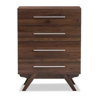 Baxton Studio Auburn Mid-Century Modern Walnut Brown Finished Wood 4-Drawer Chest