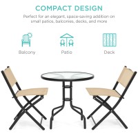 Best Choice Products 3Piece Patio Bistro Dining Furniture Set Wtextured Glass Tabletop 2 Folding Chairs Steel Frame Polyest