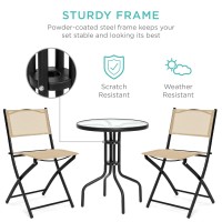 Best Choice Products 3Piece Patio Bistro Dining Furniture Set Wtextured Glass Tabletop 2 Folding Chairs Steel Frame Polyest