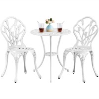 Yaheetech Patio Bistro Sets 3 Piece, Outdoor Rust-Resistant Cast Aluminum Garden Table And Chairs, White