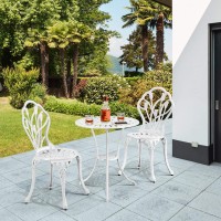 Yaheetech Patio Bistro Sets 3 Piece, Outdoor Rust-Resistant Cast Aluminum Garden Table And Chairs, White