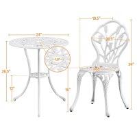 Yaheetech Patio Bistro Sets 3 Piece, Outdoor Rust-Resistant Cast Aluminum Garden Table And Chairs, White