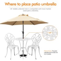 Yaheetech Patio Bistro Sets 3 Piece, Outdoor Rust-Resistant Cast Aluminum Garden Table And Chairs, White