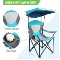 Alpha Camp Heavy Duty Canopy Lounge Chair Sunshade Hiking Travel Chair With Cup Holder Enamel Blue