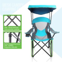 Alpha Camp Heavy Duty Canopy Lounge Chair Sunshade Hiking Travel Chair With Cup Holder Enamel Blue