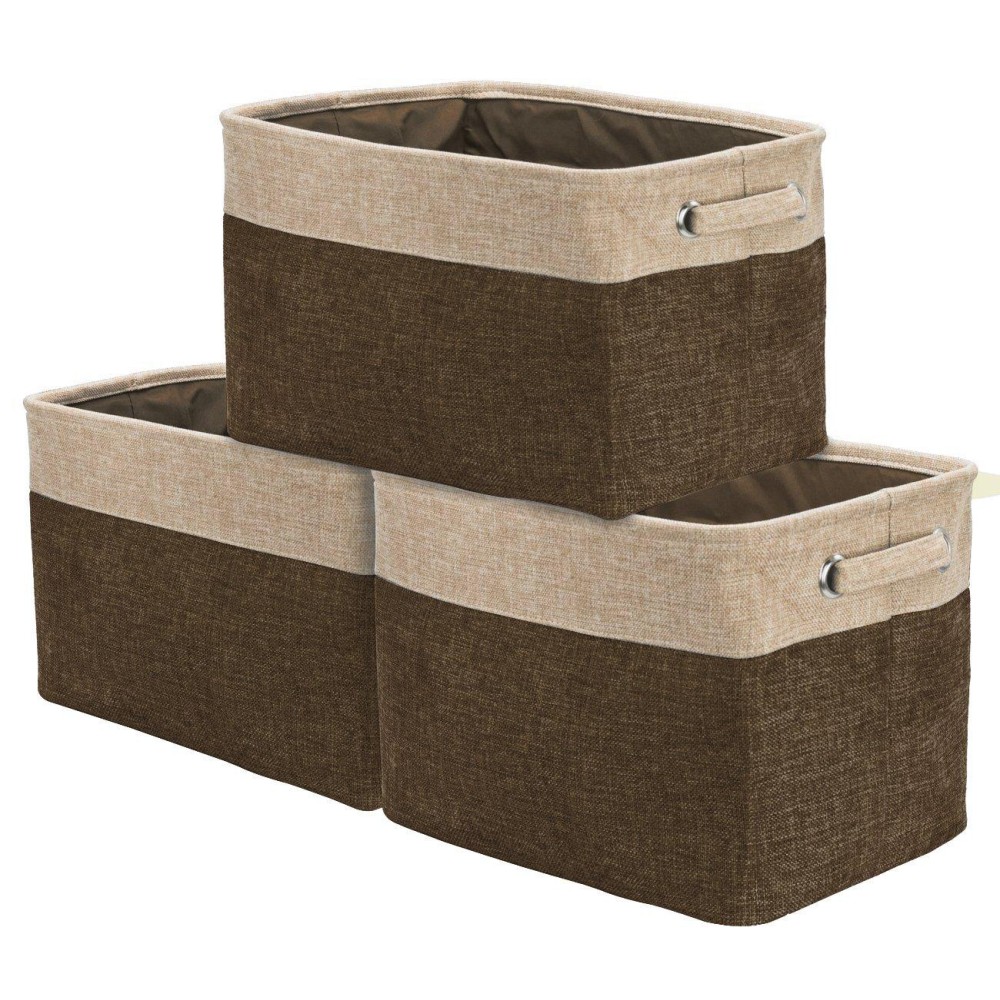 Sorbus Fabric Storage Cubes 15 Inch - Big Sturdy Collapsible Storage Bins With Dual Handles - Foldable Baskets For Organizing -Decorative Storage Baskets For Shelves Home & Office Use -3 Pack Brown