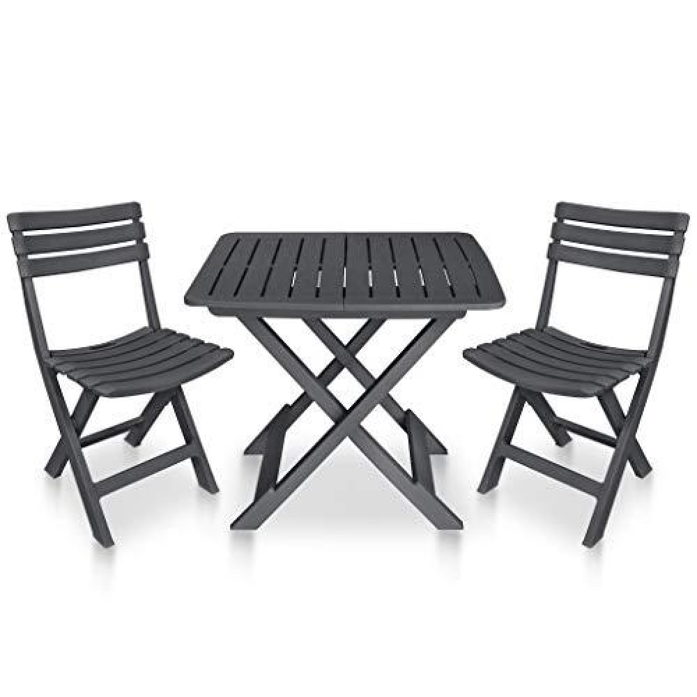 Vidaxl Folding Bistro Set 3 Pieces Outdoor Patio Garden Poolside Balcony Dining Furniture Set Table And Chairs Collection Plastic Anthracite