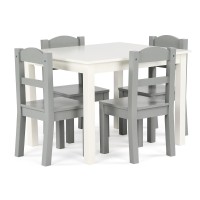 Humble Crew, White/Grey Kids Wood Table And 4 Chairs Set, 26X22X19 Inches,10X10X22 Inches,10 Inches