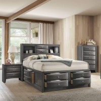 Acme Ireland Queen Wooden Captain'S Bed With Storage Drawers In Gray Oak
