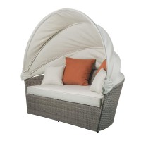 Acme Salena Wicker/Rattan Patio Canopy Daybed In Beige And Gray